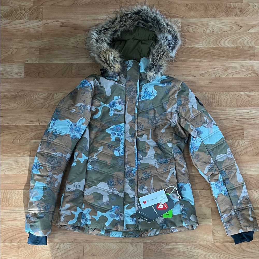 Obermeyer Multicolor Camouflage Ski Jacket with Fur Hood